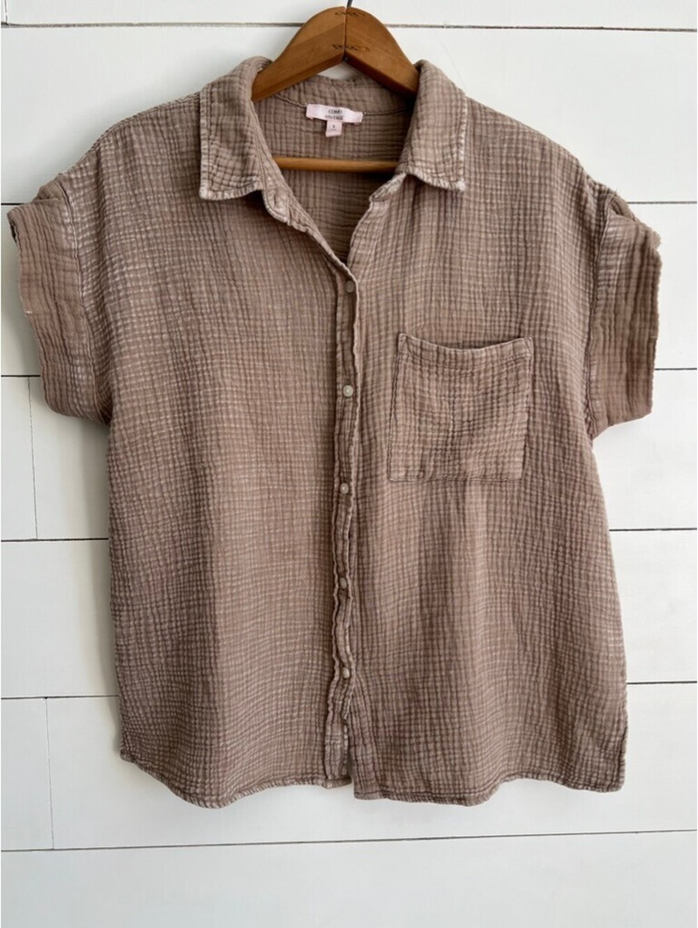 Como Vintage Button Down Top Cotton Gauze Women's Size L Boho Beachy Casual